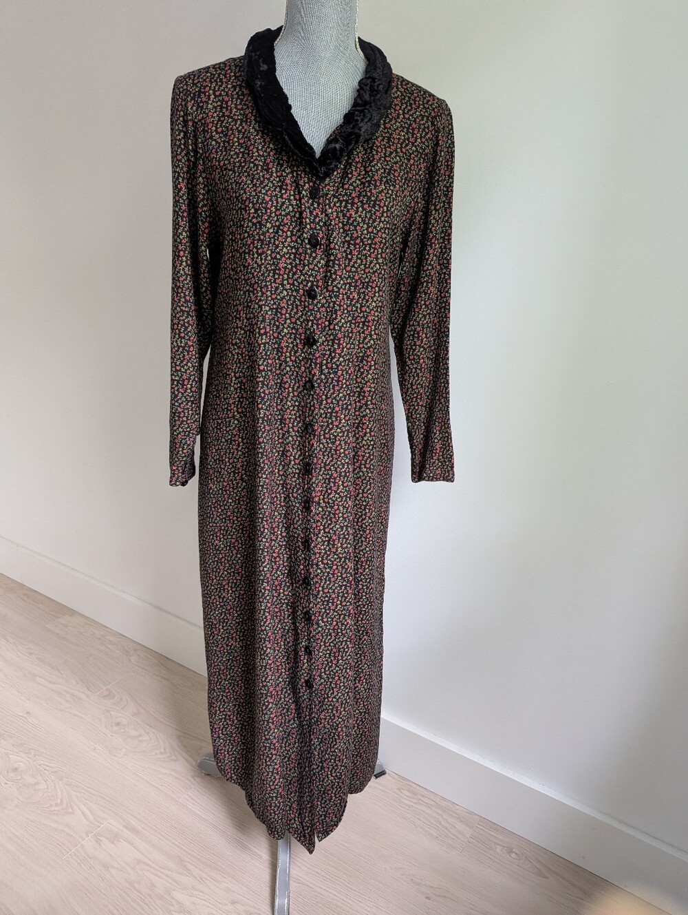 Vintage April Cornell Velvet Collar Prairie Duster Dress - Picture 2 of 15